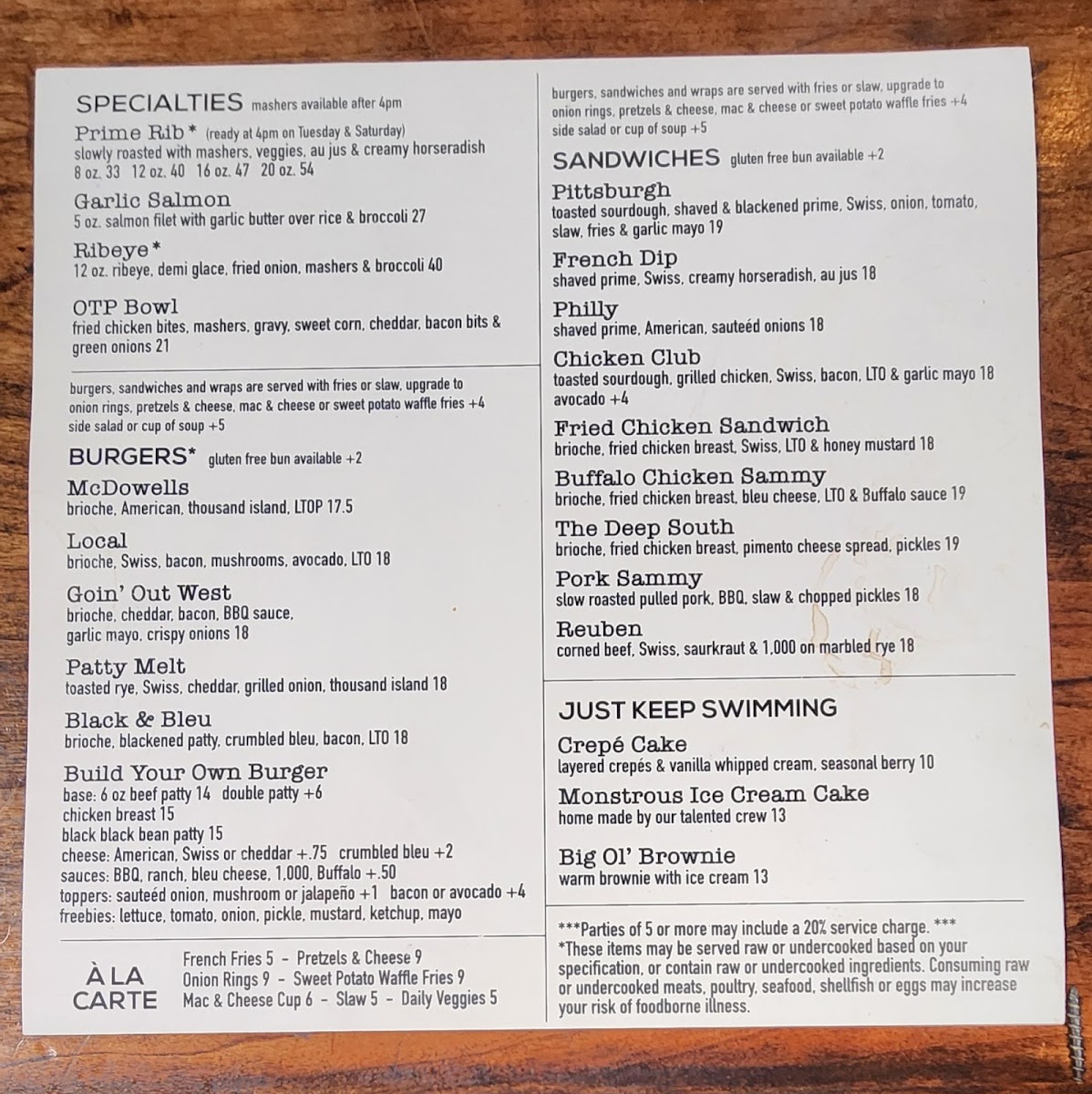 Menu Old Town Pub & Restaurant-1